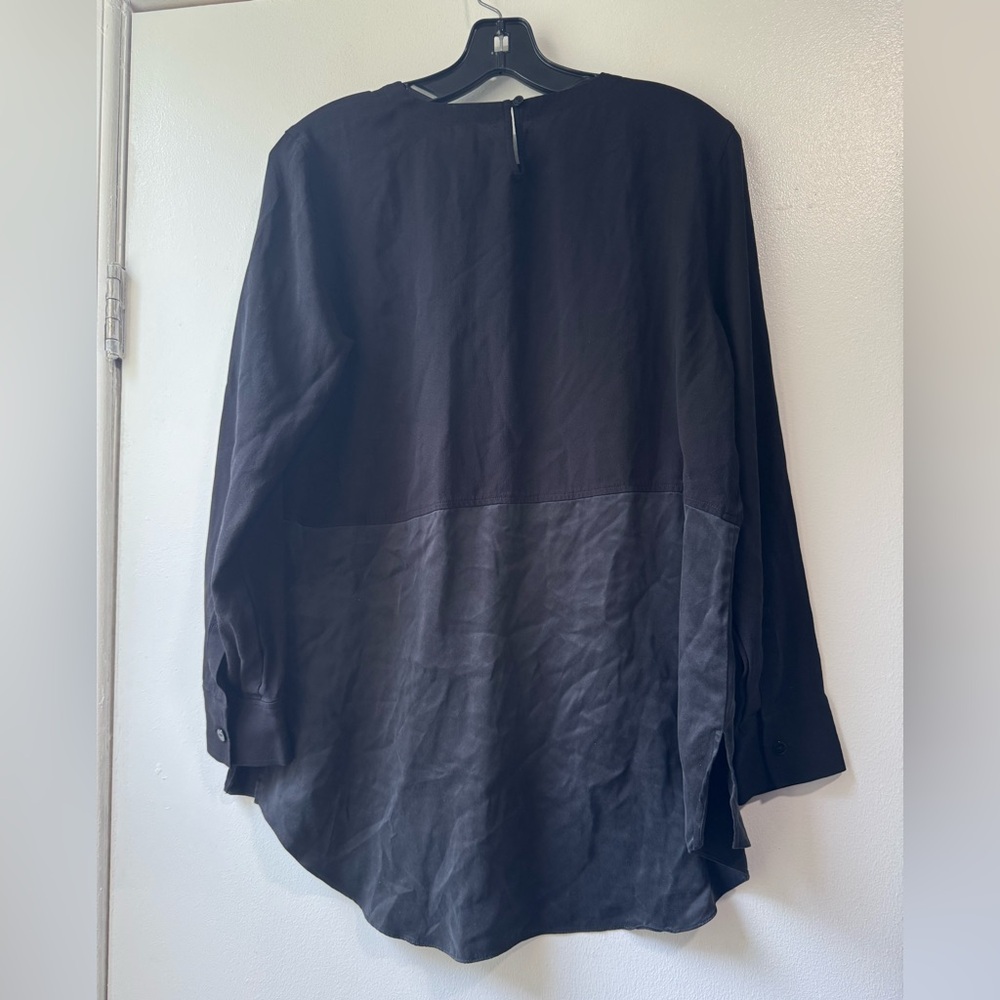 Eileen Fisher Deep Hemlock Black Mixed Silk Crepe Tunic Long Sleeve Blouse - Picture 9 of 13